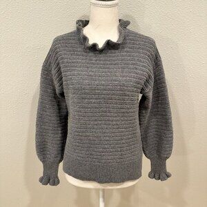 Madewell Textured Ruffle-Neck Pullover Merino Wool Sweater light grey Small